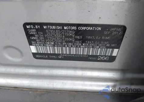 2018 Mitsubishi Outlander Se из США, поврежденный, VIN JA4AD3A34JZ016163